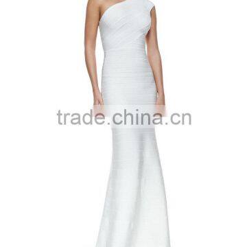 2015 sey fashion long white one shoulder women wholesale bandage dress cocktail party elegant one shoulder floor-length dress