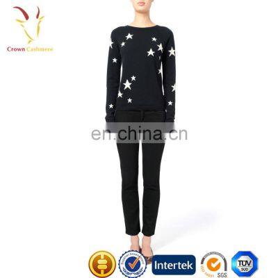 Pure Wool Knitted Star Design Black Intarsia Sweater photo-2