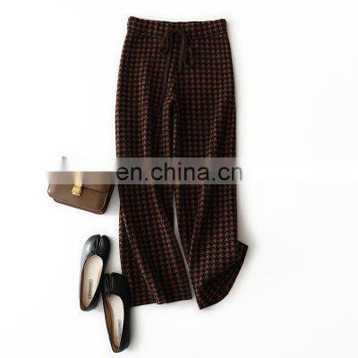 Women New Fashion Thick Plaid Cashmere Knit Lounge Pants With Drawstring photo-2