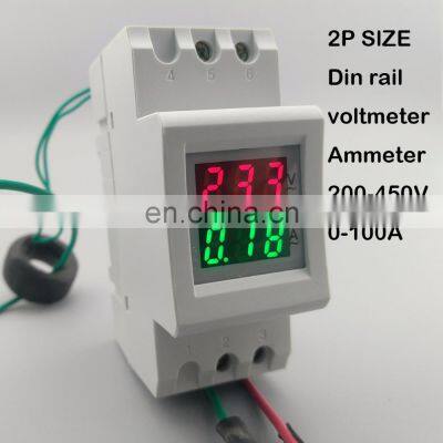 2P 36mm Din Rail Dual LED Display Voltage and Current Meter Voltmeter Ammeter Range AC 80-300V 200-450V 0-100A photo-2