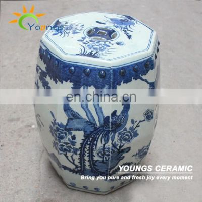 Chinese antique furniture Blue and White Painted Flower Bird Ceramic Stool