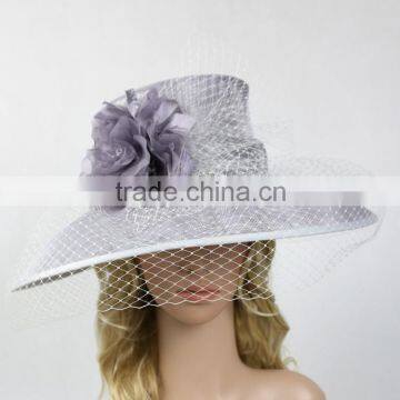 Women's Kentucky Derby Church Wedding Noble Dress Hat Linen With Flower and Veil                        
                                                Quality Choice