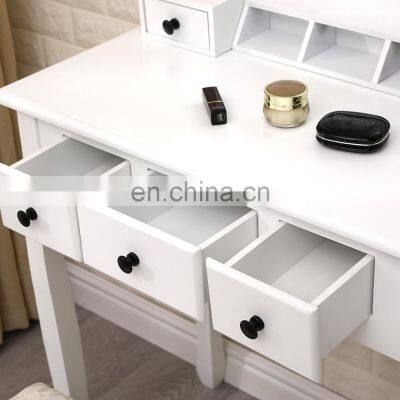 Wholesale Modern White Wooden Cupboard Dressing Table With Mirror And Stool For Bedroom photo-4