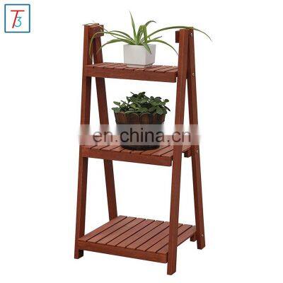 Foldable Wood Slat Plant Rack, Decorative Indoor / Outdoor Display Shelf Stand
