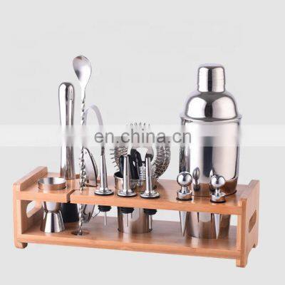 Creation Bamboo Wood Stand Kit Bartender Tools Shakers Cocktail Maker Bar Accessories Set Stainless Steel Cocktail Set Bar Tools