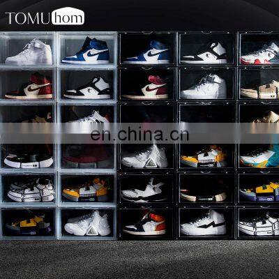 shoe box container display shoes plastic PS Clear shoe boxes Flodable clear drawer stackable storage rack