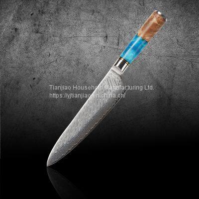 8 Inch Chef Knife With Blue Resin Wood Handle Japanese VG10 Damascus Steel Cutting Fishing Meat Kitchen Knives photo-5