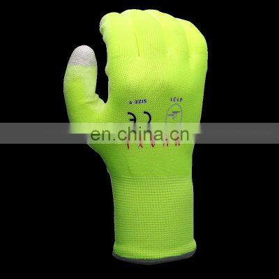 Fluorescent Polyester Liner PU Palm Coated Copper Fiber Anti Static Safety Gloves Touchscreen Anti-Static Working Gloves photo-3