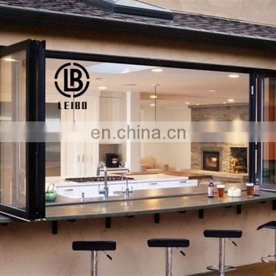 Aluminum vertical multi leaf folding windows can be equipped with shutters and various accessories