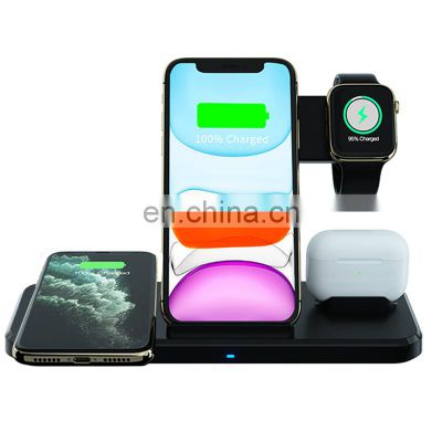 New Arrival 15W Fast Qi Mobile Phone Charging Station Dock 4 in 1 Foldable Stand Wireless Charger For iPhone Airpods Watch