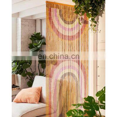 Beautiful High Quality Rainbow Bamboo Beaded Door Curtain Cheap Wholesale Beaded Painted Door Curtain Vietnam Supplier