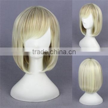 High Quality 40cm Short Straight Yellow Mixed Synthetic Anime Lolita Wig Cosplay Costume Lolita Hair Wig Party Bobo Wig