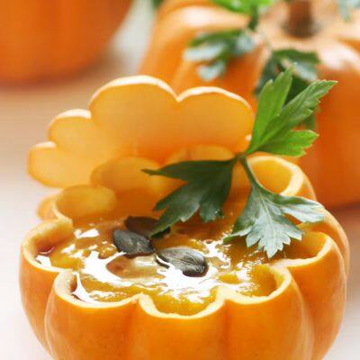 Chestnut Mushed Pumpkin: commercial, edible puree; main ingredient for golden pumpkin soup; raw material for coloring in baking, pastries and pasta