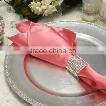 Polyester satin table napkin with ring for wedding, light guava color