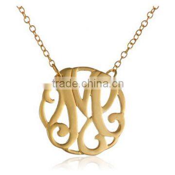 High Polished Stainless Steel Gold Plated Jewelry Monogram Initial Necklace M