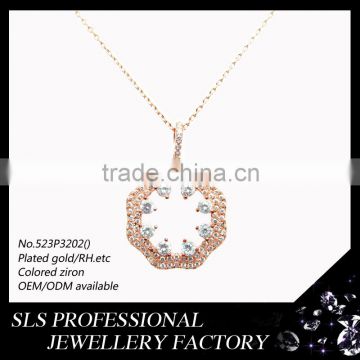 Fine jewelry prong/micro paved jewelry AAA grade ladies necklace with gold plated chain