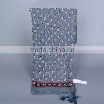 New Autumn Winter Wide Tassel Position Printed Floral Voile Scarf