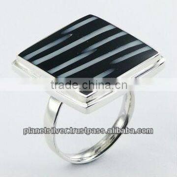 Sumi-e Brush Strokes Pattern Shell Ring 925 Silver