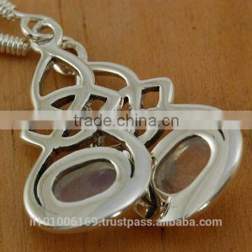 Rainbow Moon Stone Celtic Knot Silver Earrings, E302 photo-4