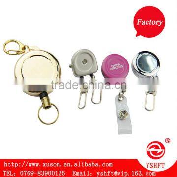 electricplating metal double pull etractable reel with pin and epoxy dome logo