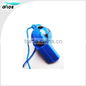 Promotional cheap custom plastic football whistle with lanyard