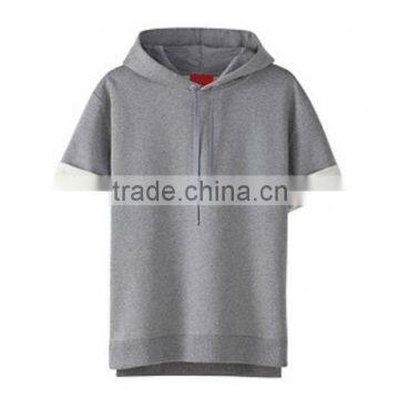 Short Sleeves Hoodie Pullover and Front Zipper