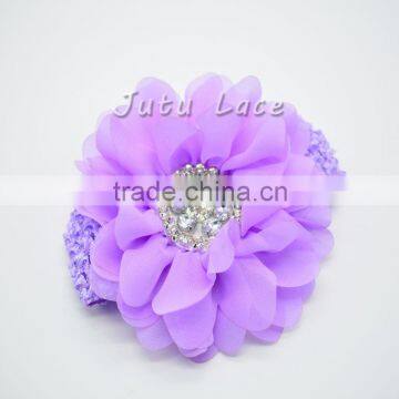 Francy high quality large Hair Flower - 25colors of Scallop Chiffon Flower with Crystal Rhinestone Pearls Fabric Flower