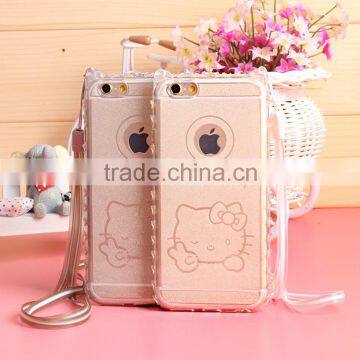 Best 3D Glitter Hello Kitty Pattern Soft TPU Material Transparent Back Cover Cell Phone Cases for Iphone6 6plus