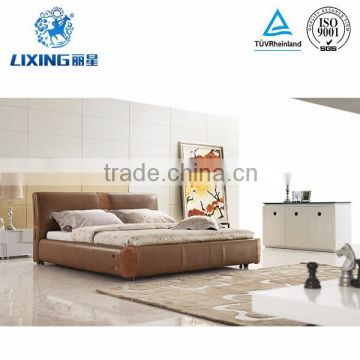 Genuine Leather Material and Coffee Color King Size Bed