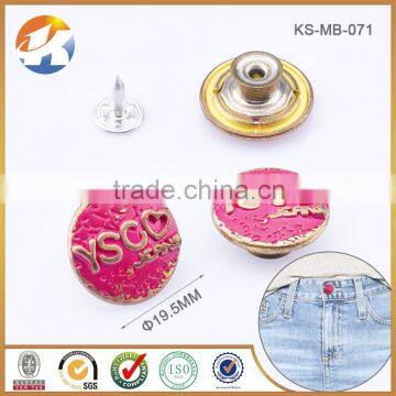 Fashion design ladies pink round jean metal buttons for clothes