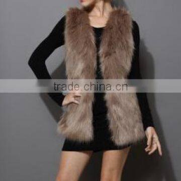 Mid-Length Brown Faux Fur Vest