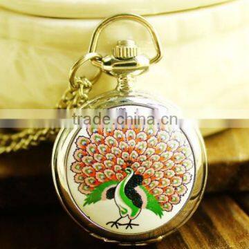 PNP shiny colorful peacock image pocket watch