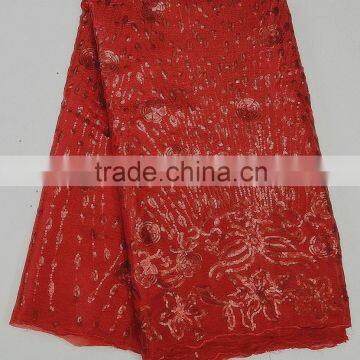 Red Wedding Dress Making Lace Lastest Style Korea Silk Lace Fabric New Sample With Sequins photo-3