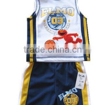 kids boy summer sports suit sleeveless cartoon printed Children clothing set