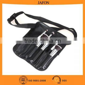 Black PU Leather Cosmetic Brush Bag, Cosmetic Belt Bag With Belt Strap