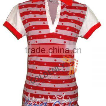 Women Yarn dye Polo Shirt with star pattern