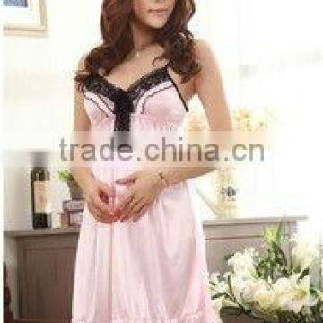 Sexy suspender lace ice short sleeved pajamasS01F