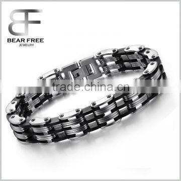 Cool new fashion Mens Titanium Bracelet Black Silicone Motorcycle Bracelet