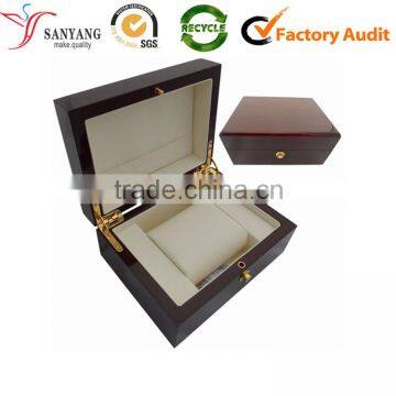 Hinging wooden watch box packaging with white foam and EVA insert