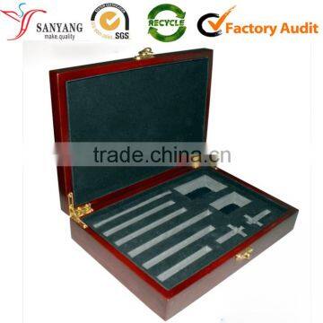Engraved logo wood storage box with EVA insert gold ironware metals
