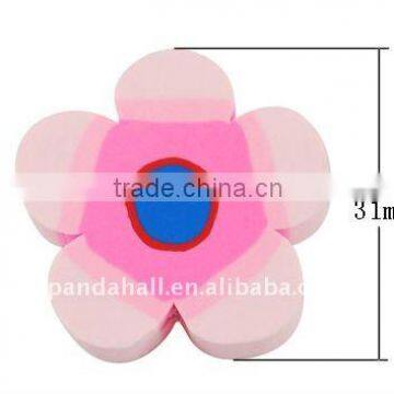 Handmade Polymer Clay Beads, Flower, Pink, about 31x6mm, hole: 2mm(CLAY-B001-3-1)