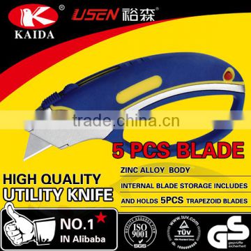 tool cutter Trapezoid blade Zinc alloy Utility Cutter Knife With 5 PCS Spare Blades