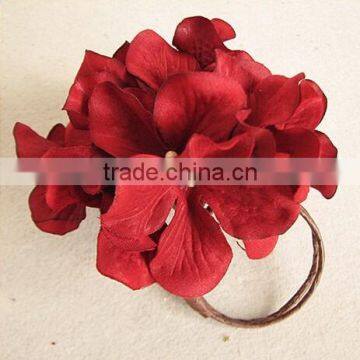 artificial flowers red fabric hydrangea napkin ring