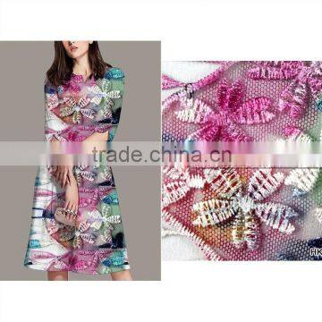 Hot Selling fashion multi-colored dyed embroidery fabric/lace fabric/mesh fabric /colorful fabric for women's dress