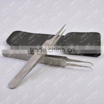 45 degree angle curved tip tweezer and mini straight tweezer with extra holding grip