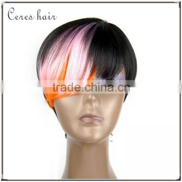 stiq/orange/pink three tones Brazilian wigs silk straight short wigs for yong women