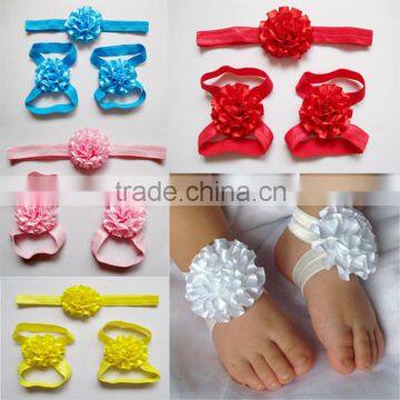 Pretty Newborn Baby Soft Handmade Flower Shoes with Matching Headband Infant Toddler Barefoot Sandals Walking                        
                                                Quality Choice