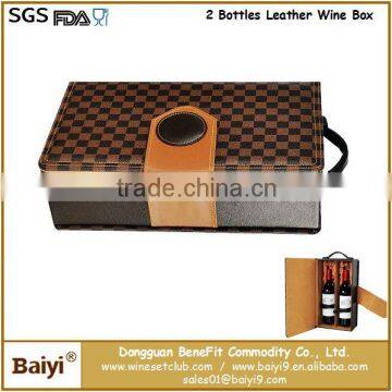 Best sell factory customized wine cork box with handle for 2 bottle