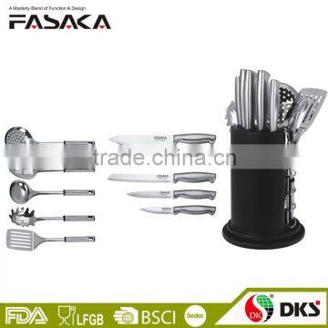 KH1308 Set of 11 PCS New design with Hollow handle Stainless Steel with Wooden block Best Kitchen Knife