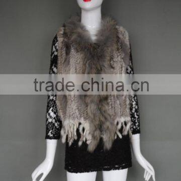 Rabbit fur vest fur collar ladies poncho fashion knitting